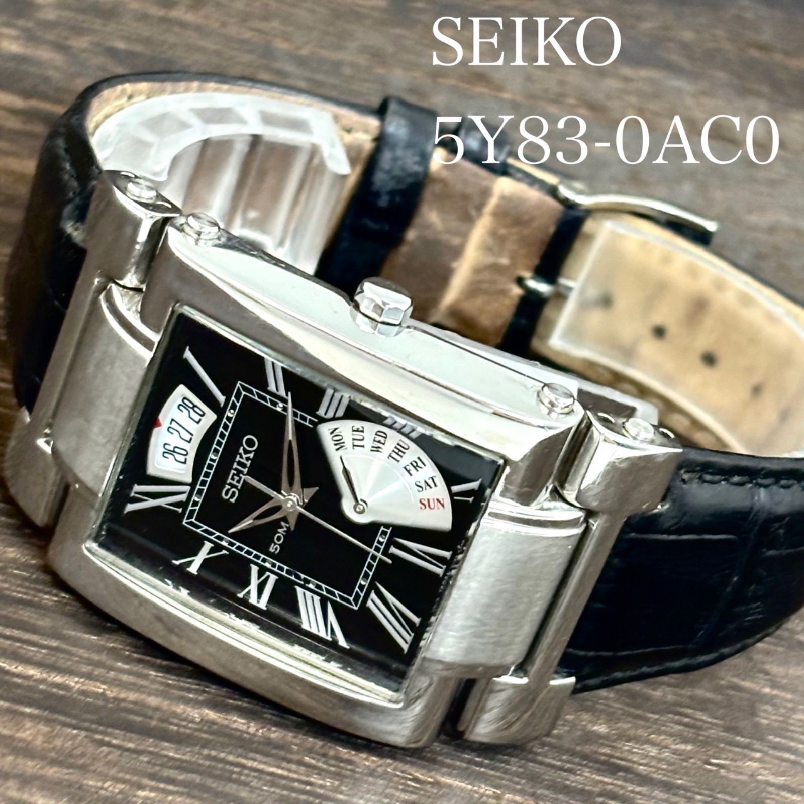 Working Belt SEIKO Quartz Rectangular Watch Roman Index Retrograde Hardlex Cryst
