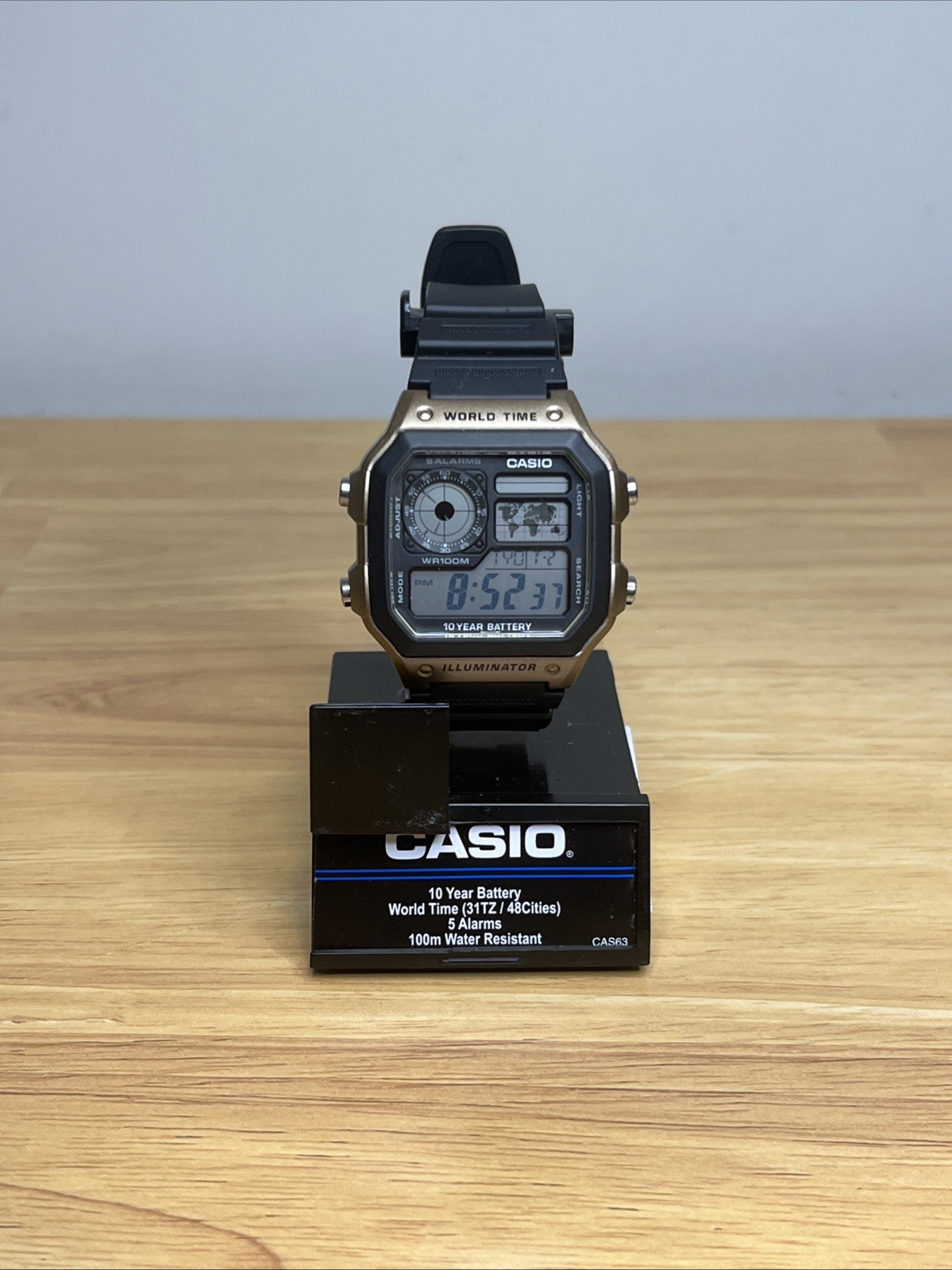 [Casio AE 1200]Casio World Time Wristwatch Black Resin Blue Yamaha Custom