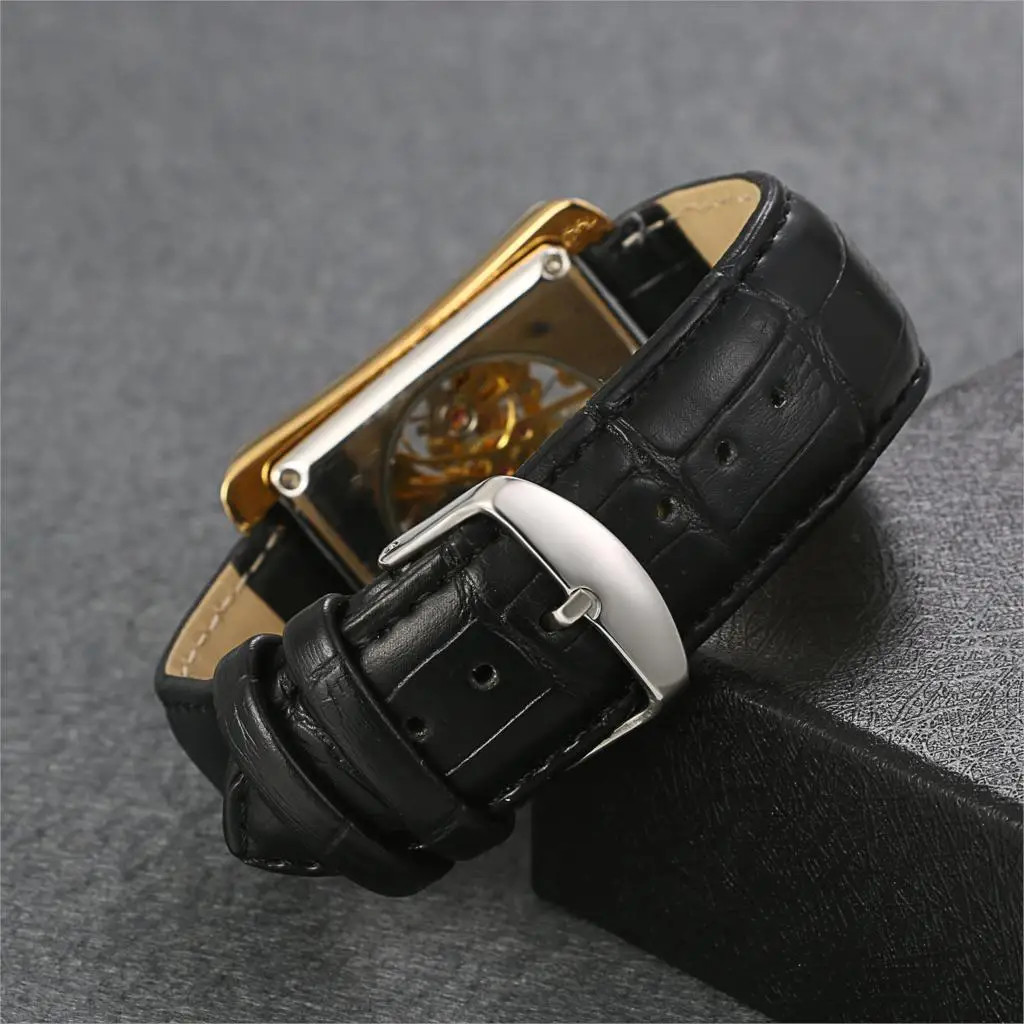 Lancardo Men’s Automatic Mechanical Watch Rectangular Leather Strap 3Bar