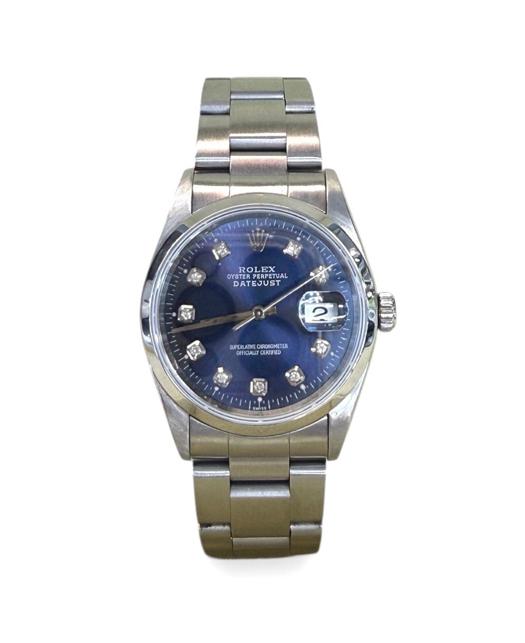 Rolex Datejust 16200 Blue Diamond Dial 36mm Steel Quickset Watch Oyster Band