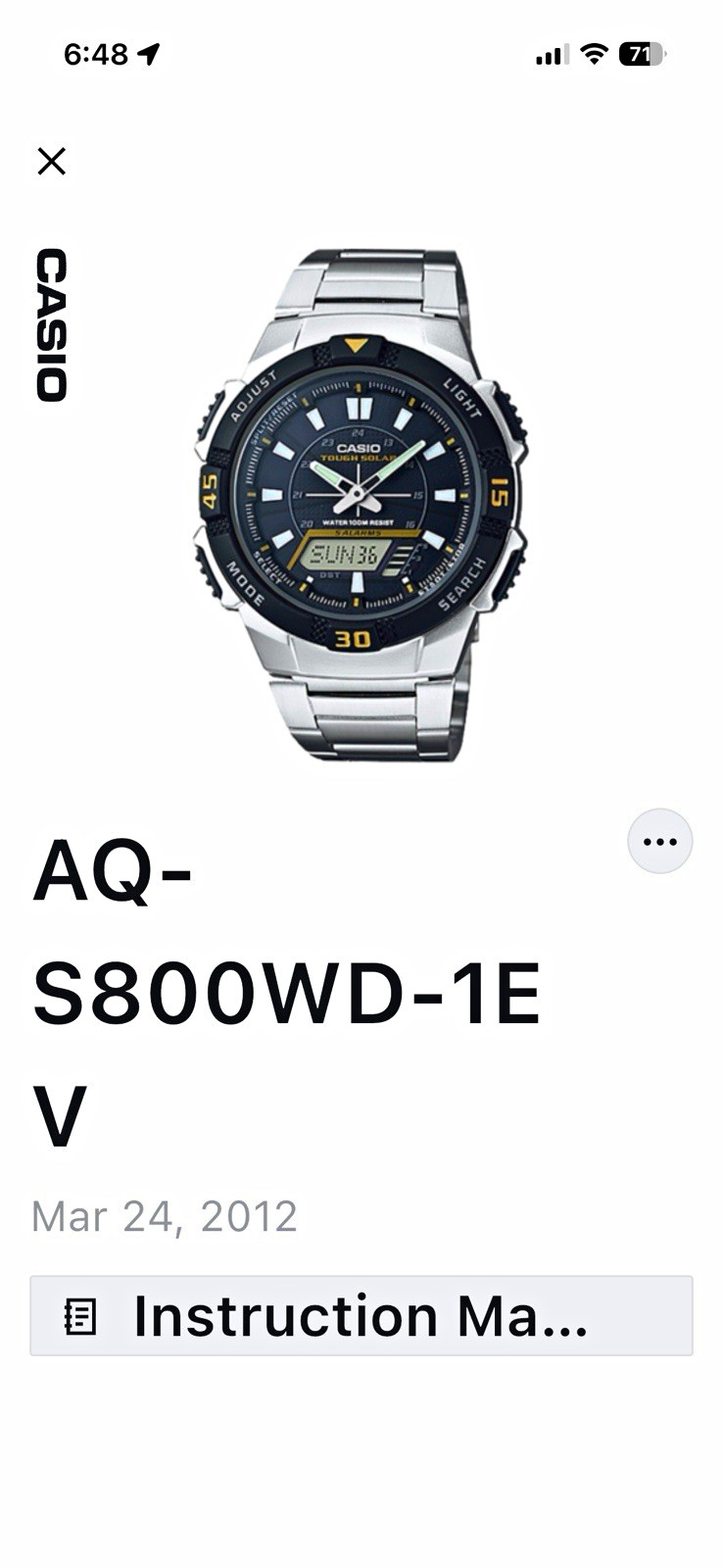 Casio AQ-S800WD Tough Solar Analog-Digital Watch Black Dial Steel Bracelet 100m