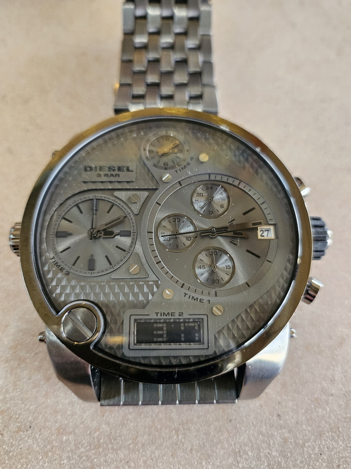 Diesel Big Daddy Smoke-Tone Dial SS Chronograph Quartz Mens Watch DZ7247