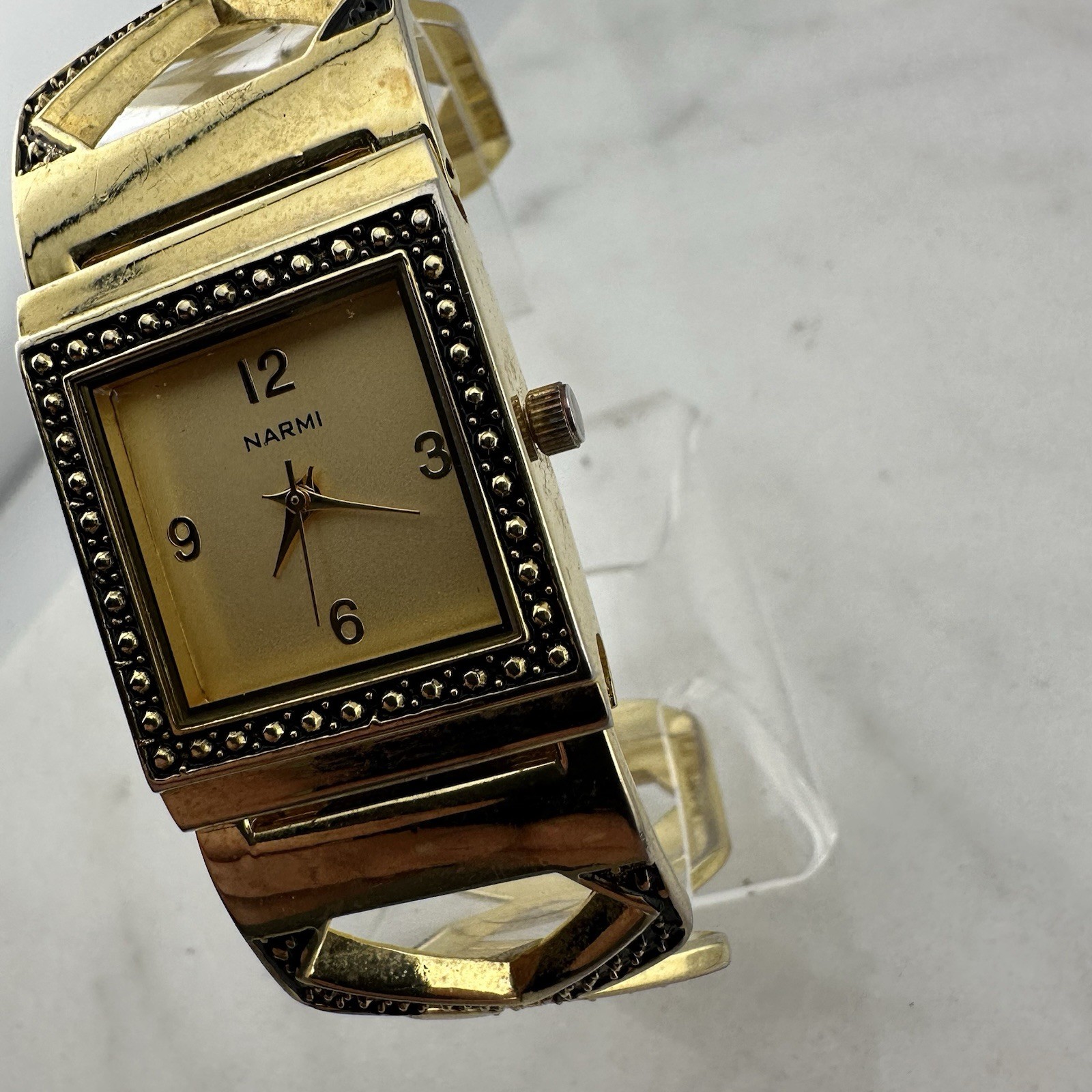 Narmi Women’s Gold Tone Cuff Watch, Size 6” – Has New Battery