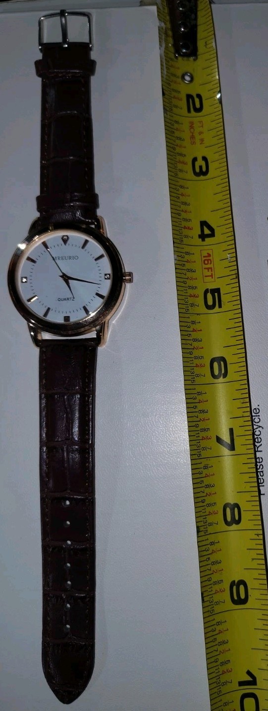 Mens Mreurio Round Rose Gold Tone Brown Leather Band Analog Watch