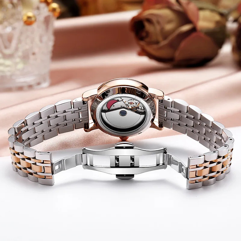 Women’s Automatic Flower Rotating Moonphase Watch Luxury Waterproof Luminous