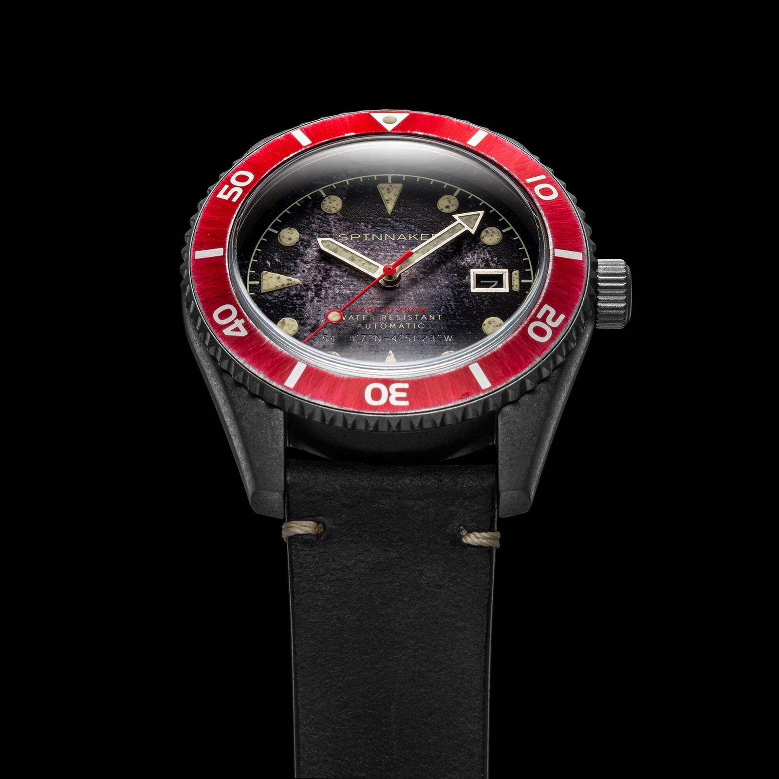 Spinnaker Wreck Red Ring & Gray / Leather | Black Dial 44mm Japanese Automatic W