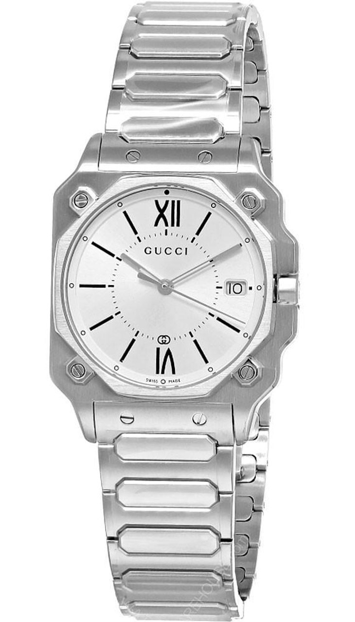 GUCCI G-Flat Quartz Stainless Steel 30MM Silver Dial Women’s Watch YA166504