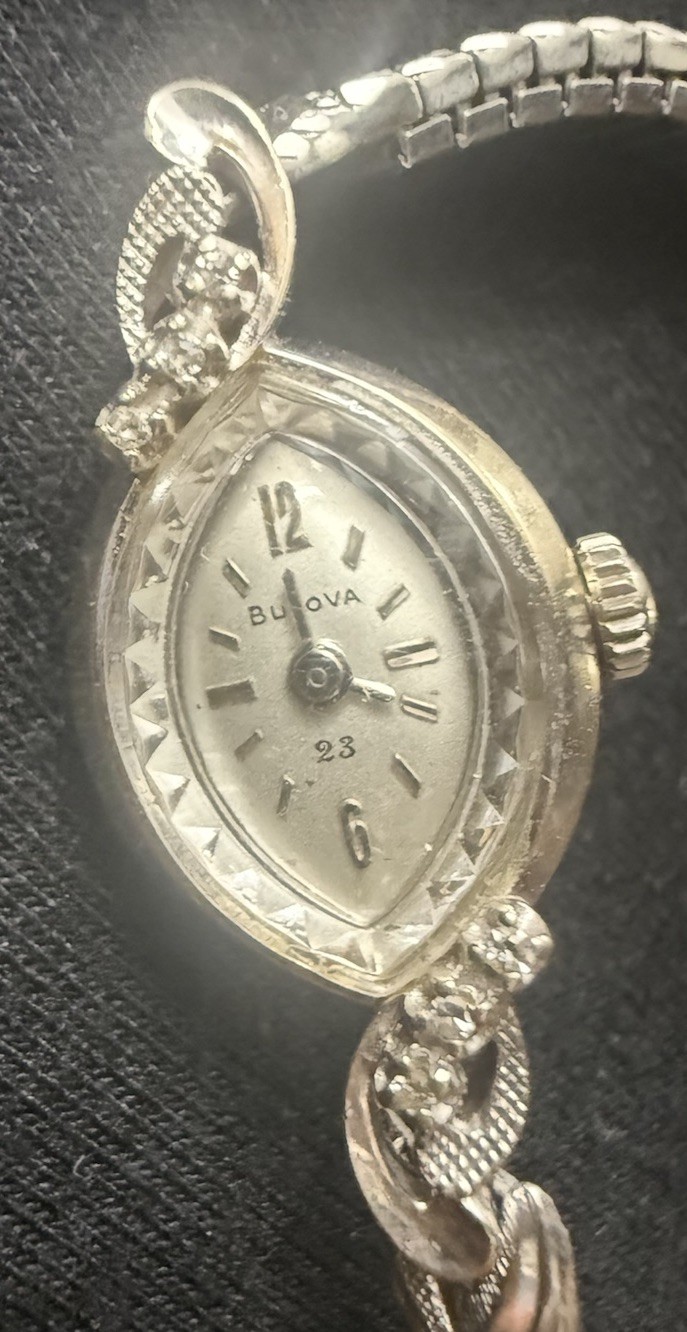 Beautiful Bulova Ladies Watch 14K White Gold & Diamonds With 23 Jewels Working