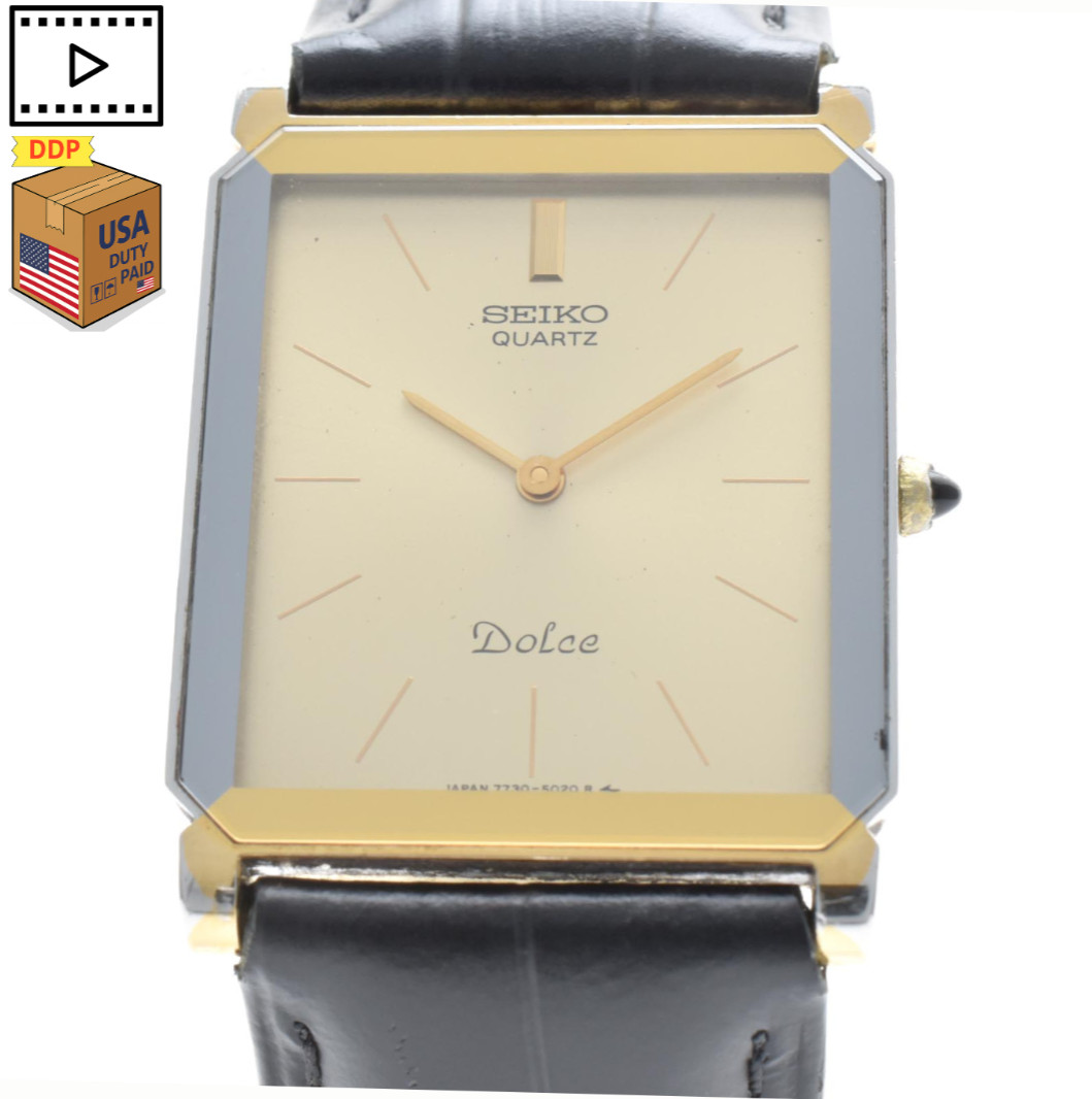 Vintage 1987 [NEAR MINT] SEIKO Dolce 7730-5020 Gold Tank Quartz Mens Watch JAPAN