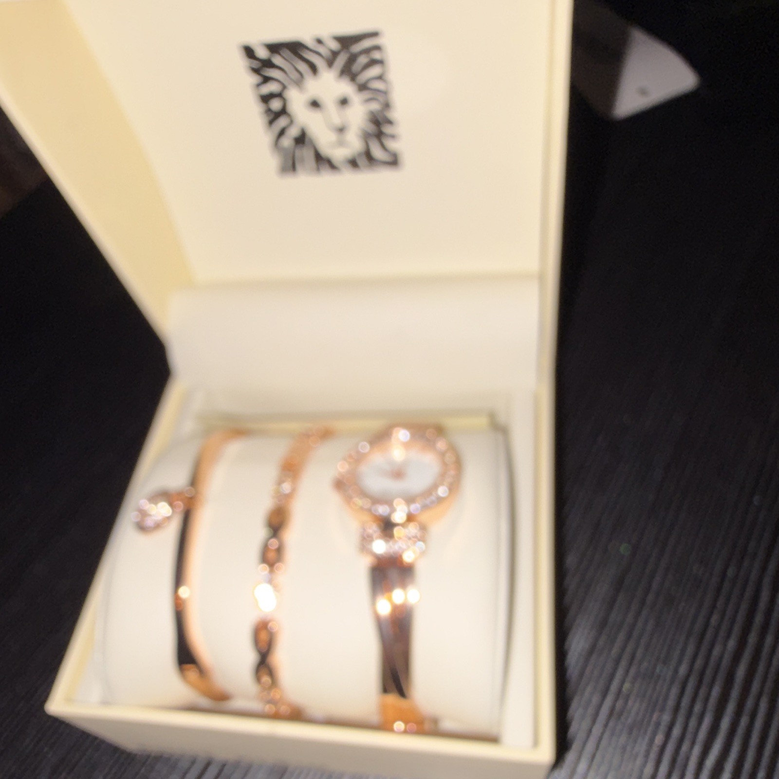 Anne Klein Women’s Quartz Dress Watch Rose Gold Bangle MOP Dial Set w/ Box