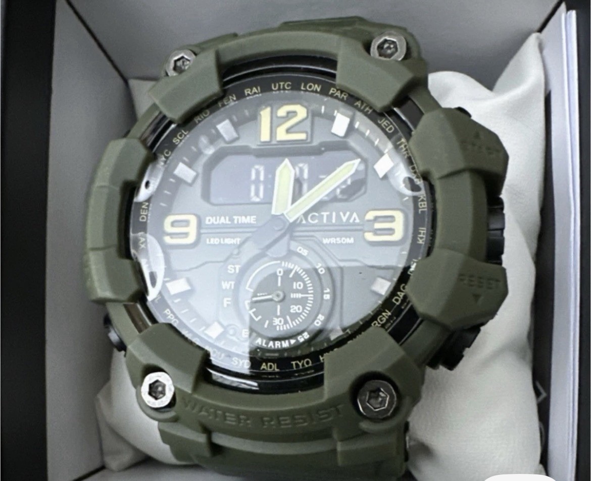 Activa Dual Time Men’s Quartz Analog-Digital Sports Watch Green Resin Strap 50m