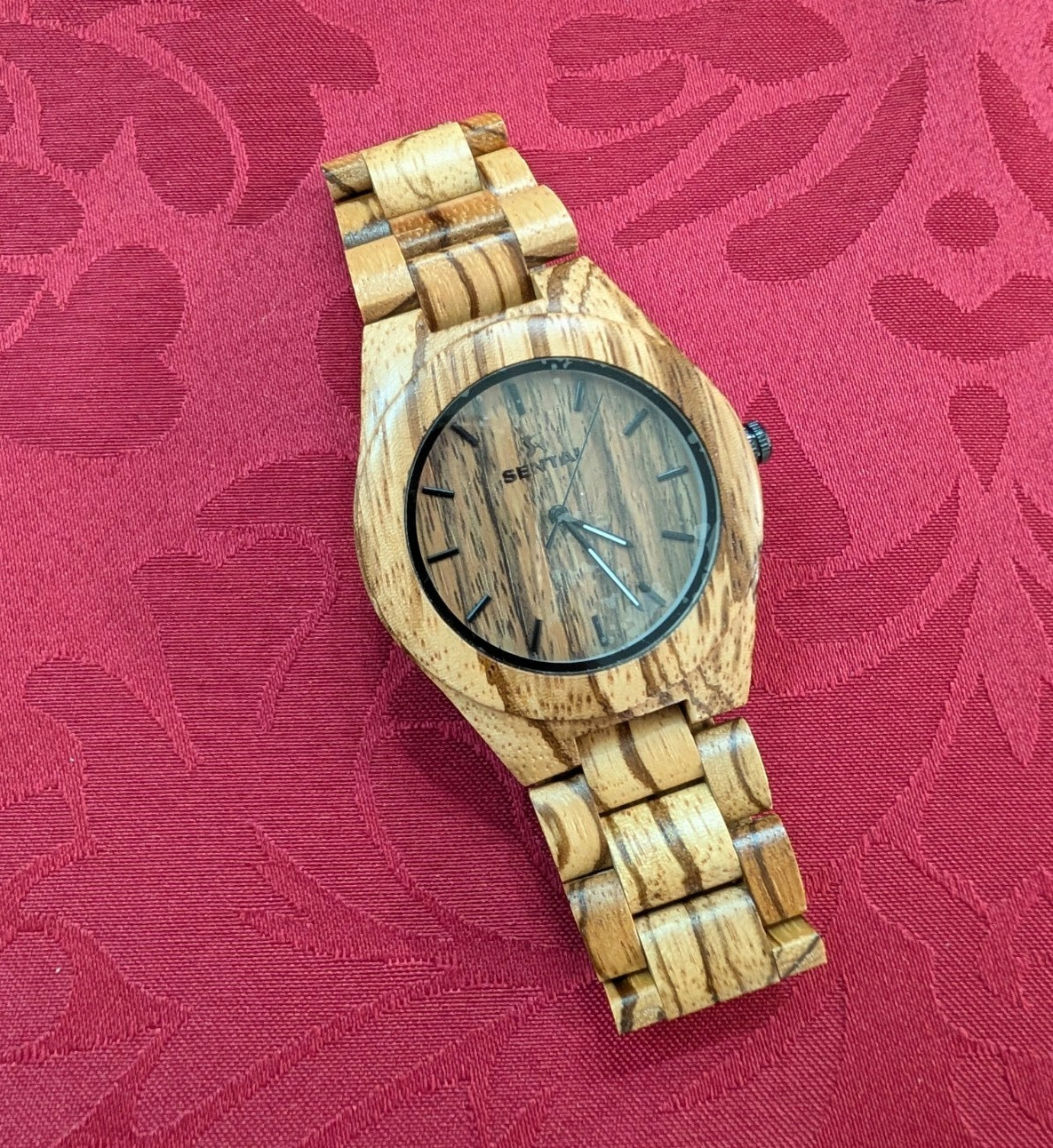 SENTAI Wood Grain Analog Quartz Wristwatch Brown Wood Bracelet Untested