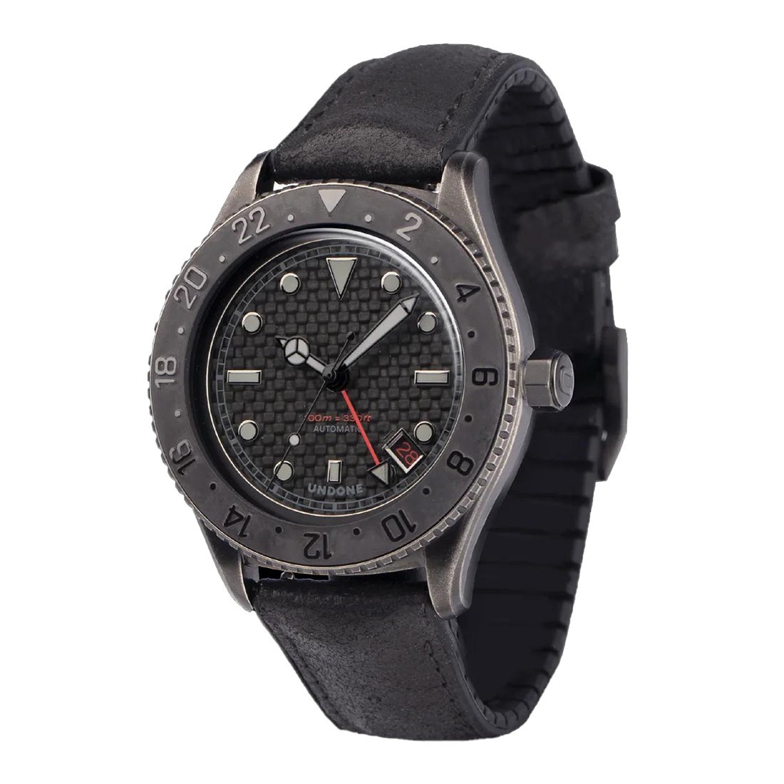 Undone Basecamp Automatic Steel PVD Black Leather Date Vintage Men’s Watch