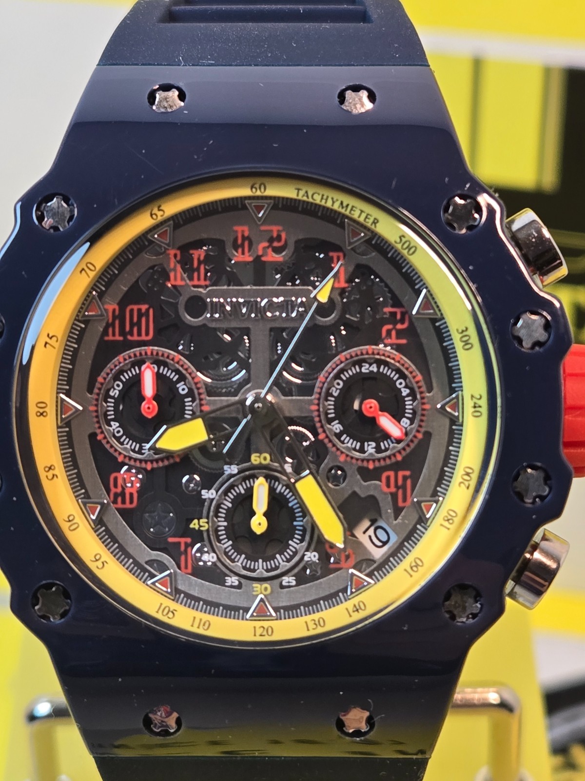 Invicta Racing Valyron Dark Blue/Yellow/Red 41mm Unisex Watch w/ Black Dial NEW