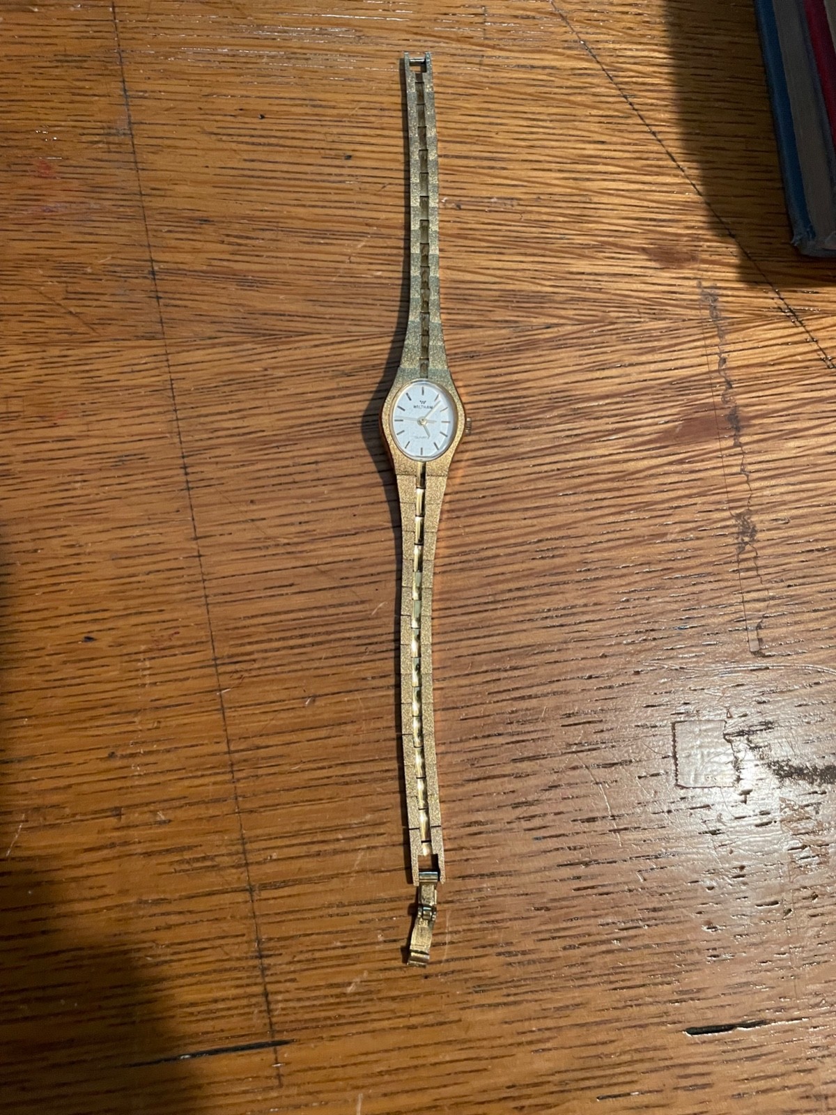 Women’s WALTHAM All Gold Watch 7 1/2 Inch White Face Not Working Snap Clasp