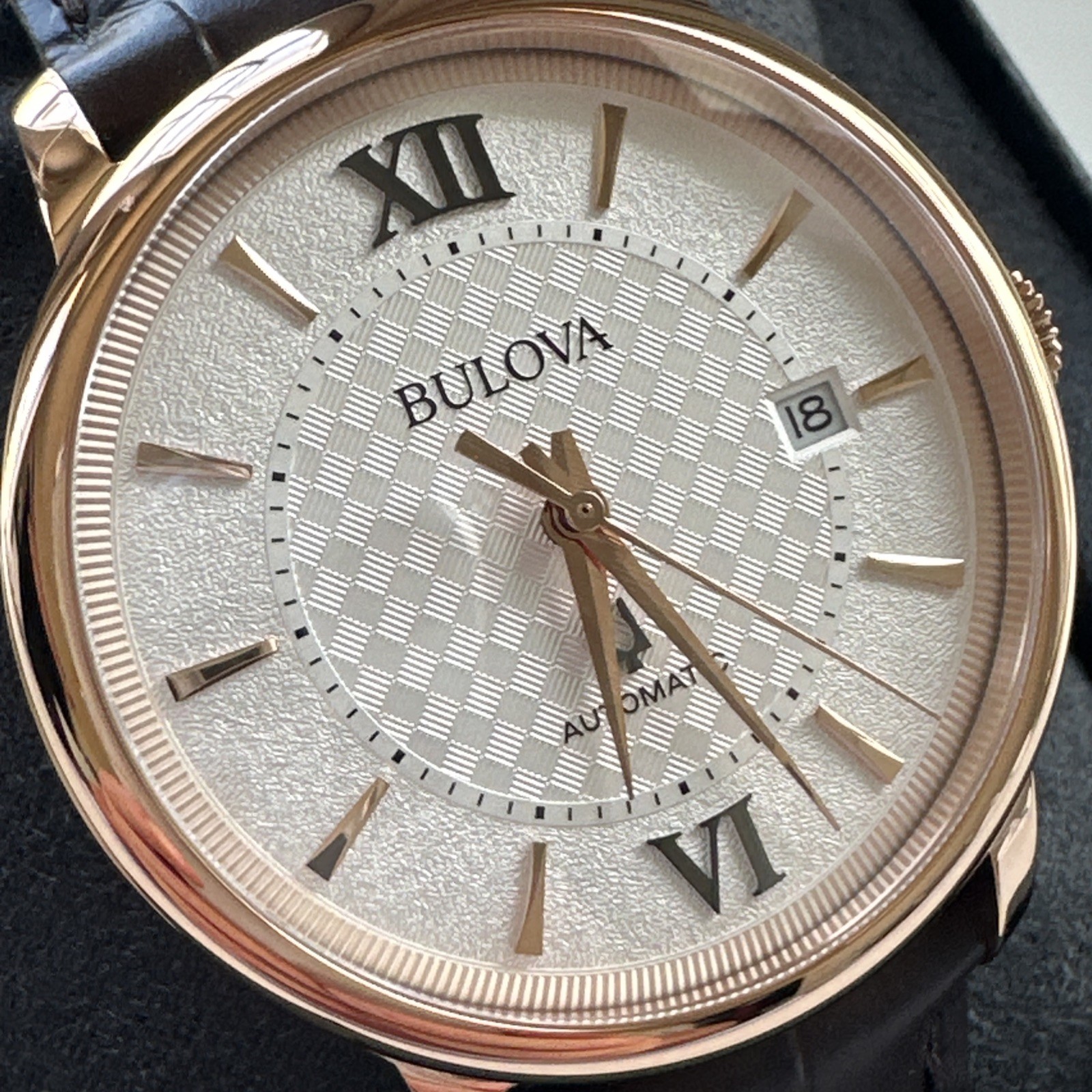 Bulova Men’s Classic Hudson Automatic Calendar Brown Leather Watch 39 MM 97B225