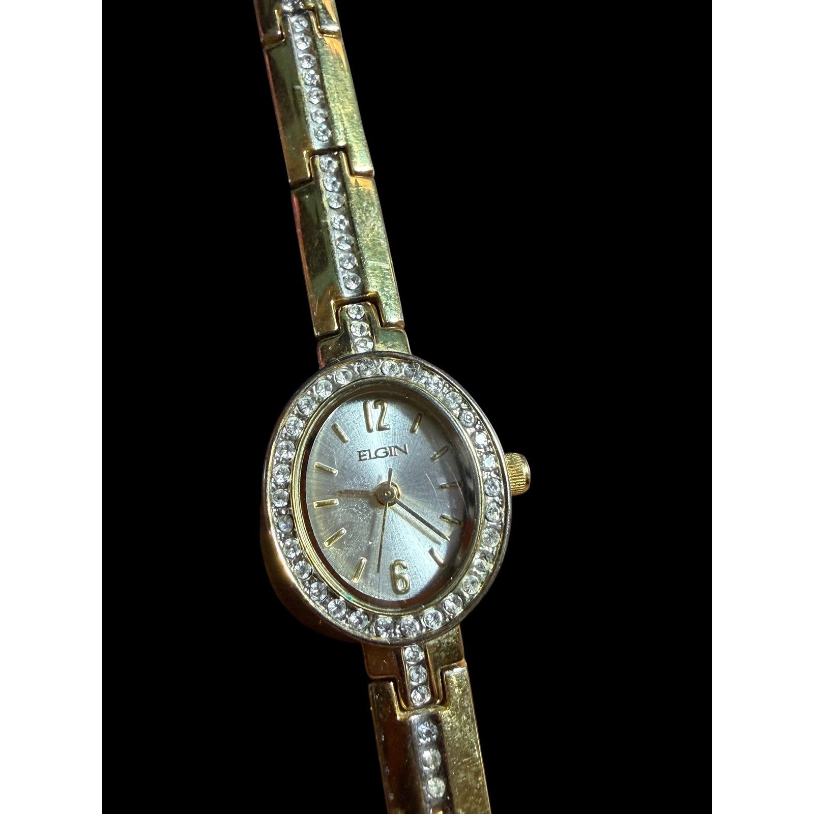 Elgin EG8B89ST Women’s Gold Tone Crystal Bezel Bracelet Watch Quartz V321