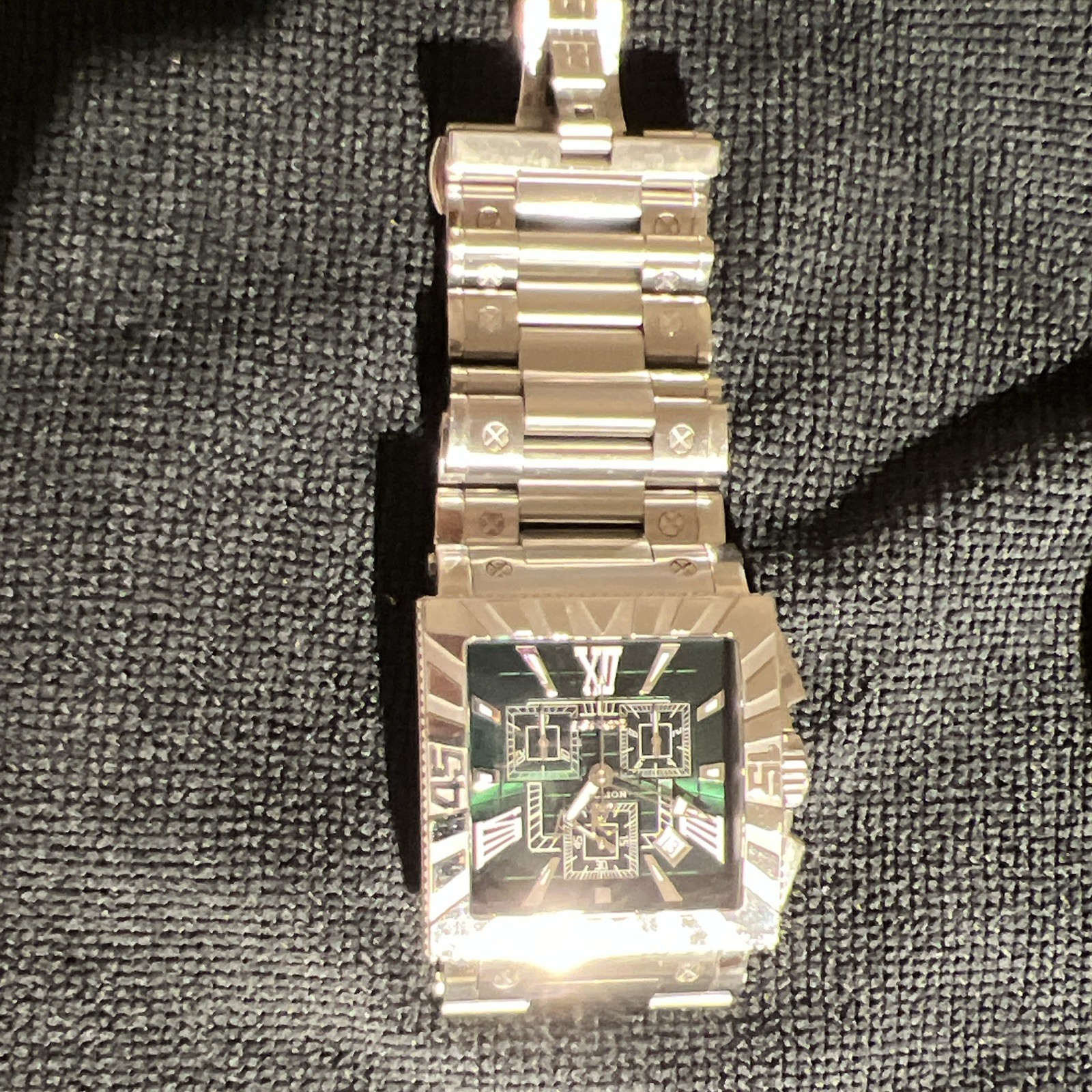 Renato Men’s Square Analog Chronograph Watch Green Dial Roman Silver Bracelet