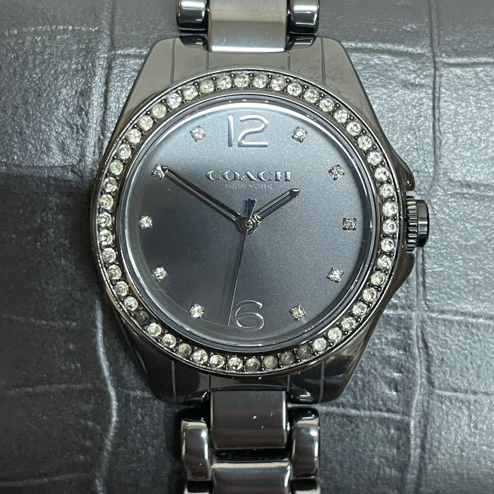 (b) COACH Ladies Watch TRISTEN Quartz Black 10 Stone Crystal 14502130 with Links