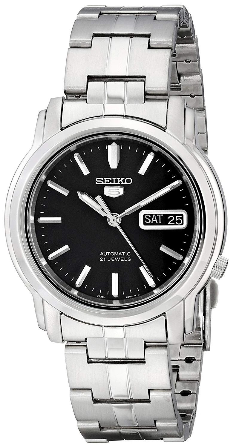 New Seiko 5 Automatic Stainless Steel Black Dial 21 Jewels SNKK71 30M Mens Watch