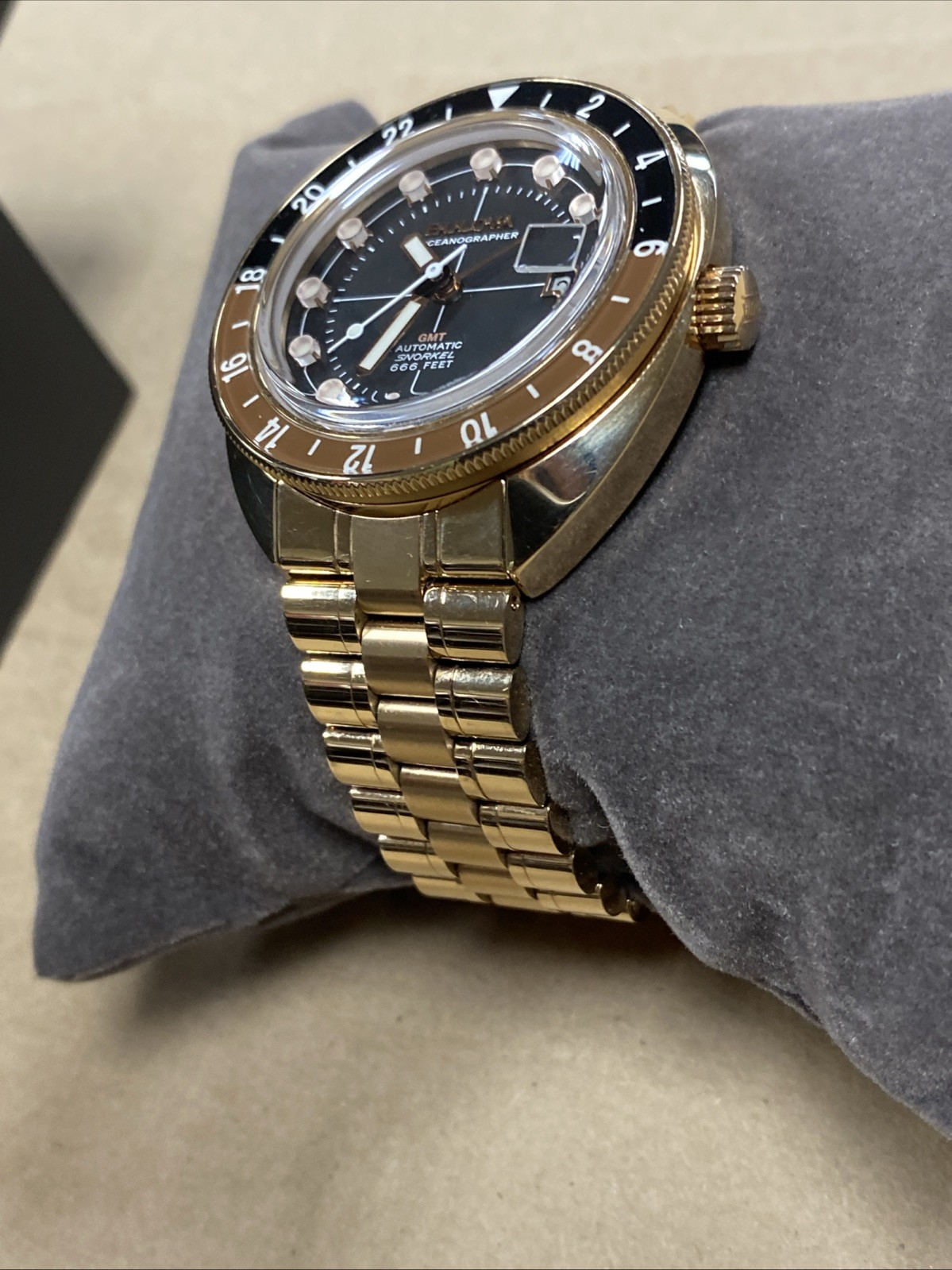 Bulova Oceanographer GMT Men’s Black Dial Rose Gold Automatic Watch 97B215