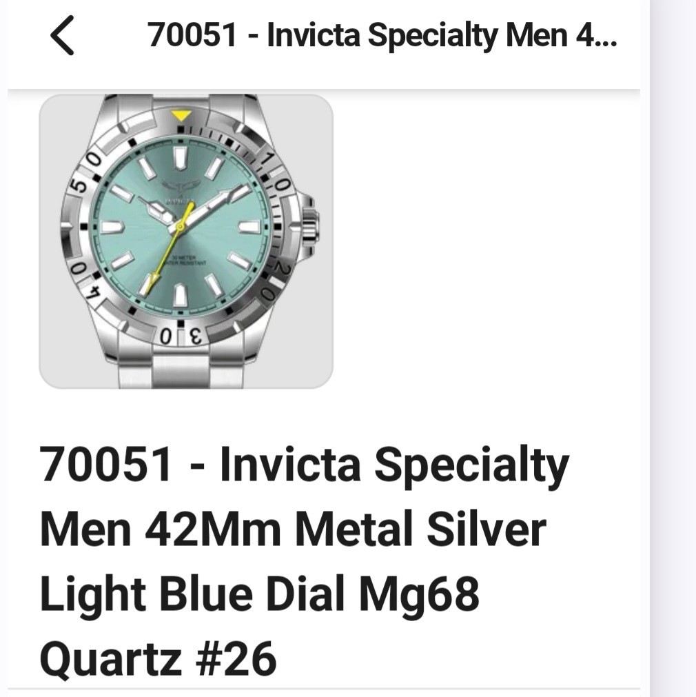70051 Invicta Specialty Men’s 42mm Stainless Steel Watch Light Blue Dial