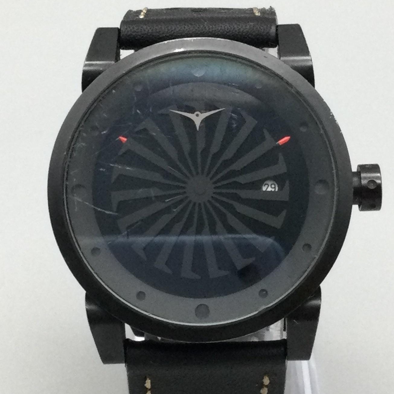 Zinvo Blade Mens Watch 49mm Black Dial Automatic Date Black Case Leather Strap
