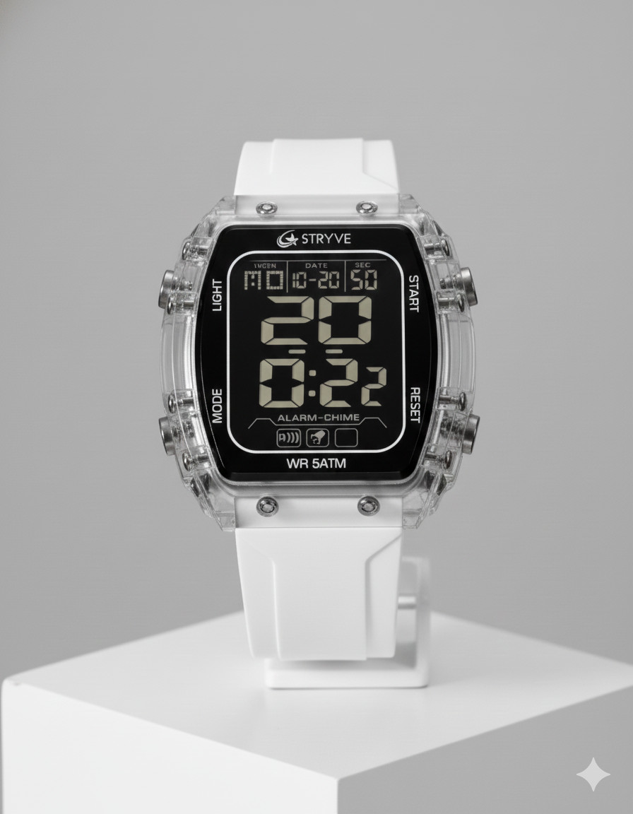 Digital Watch | Transparent White | Futuristic Sport Style