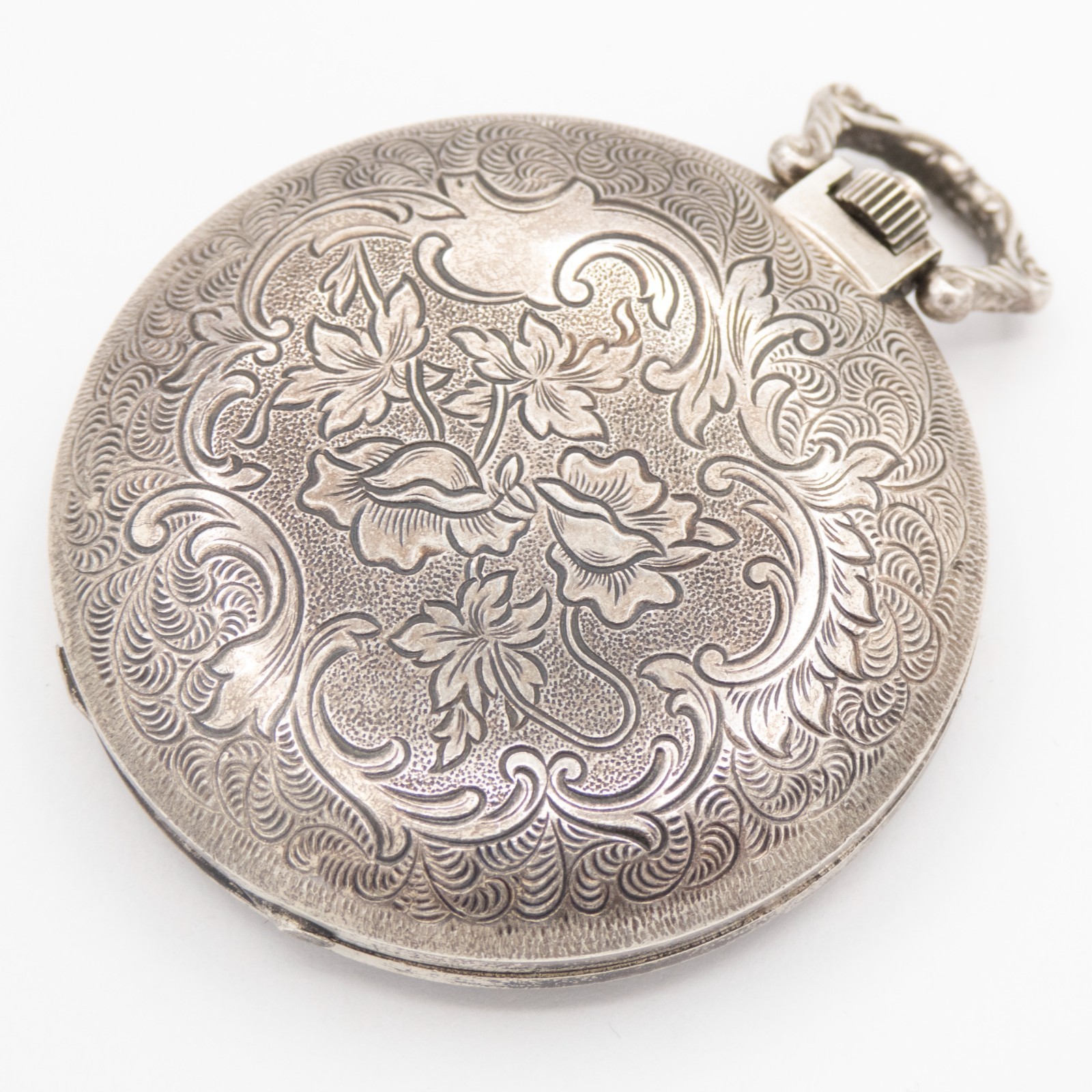 Emka 43.7 x 55.3 mm 0.835 Silver Pocket Watch with Floral Motif, Keeps Time