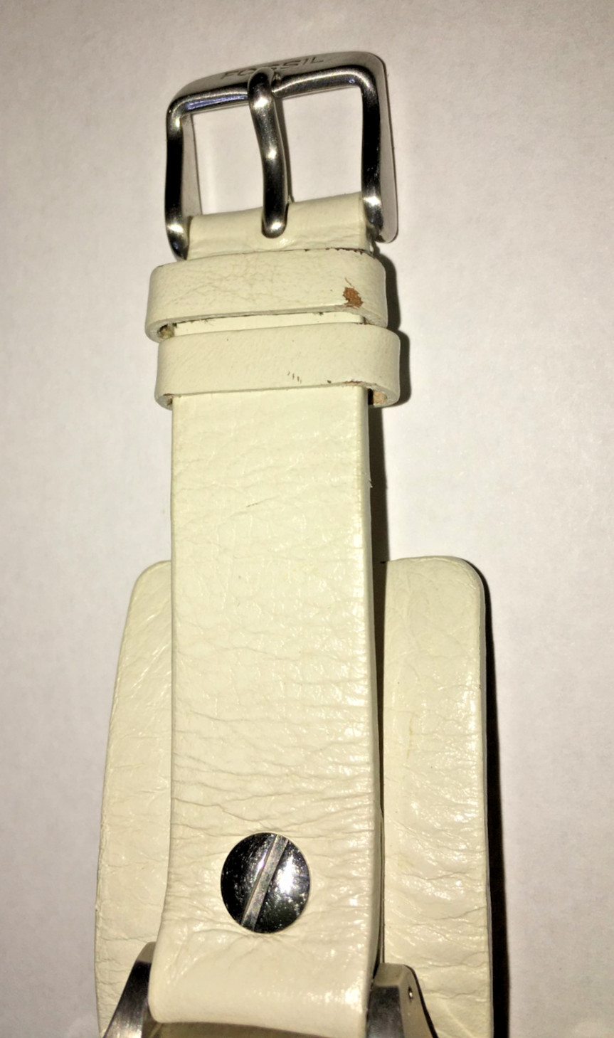 Fossil Big Tic Womens Watch 32mm Silver Tone White Leather New Battery