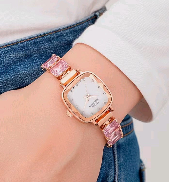 Classic Succession Quartz Watch with Pink Cubic Zirconia Band in Rosetone 7.5in
