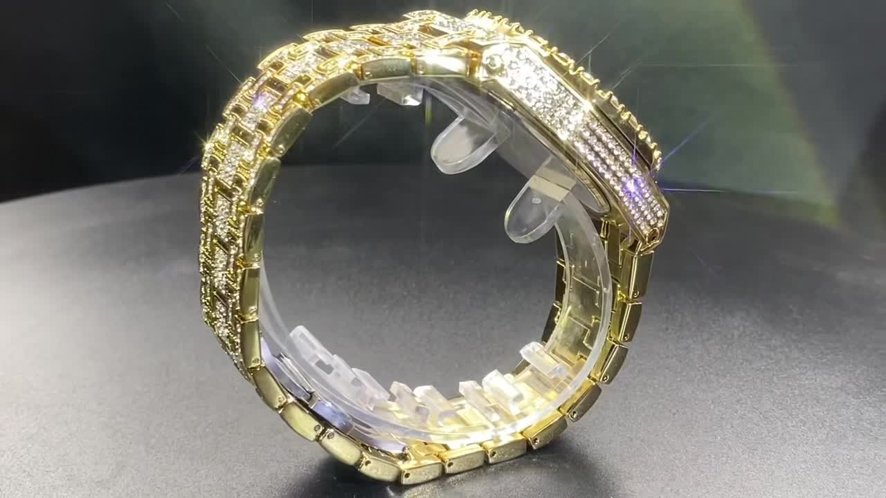Arabic Luxury Hip Hop Custom Bling Ice out Men Watch Gold Iced Simulated Diamond