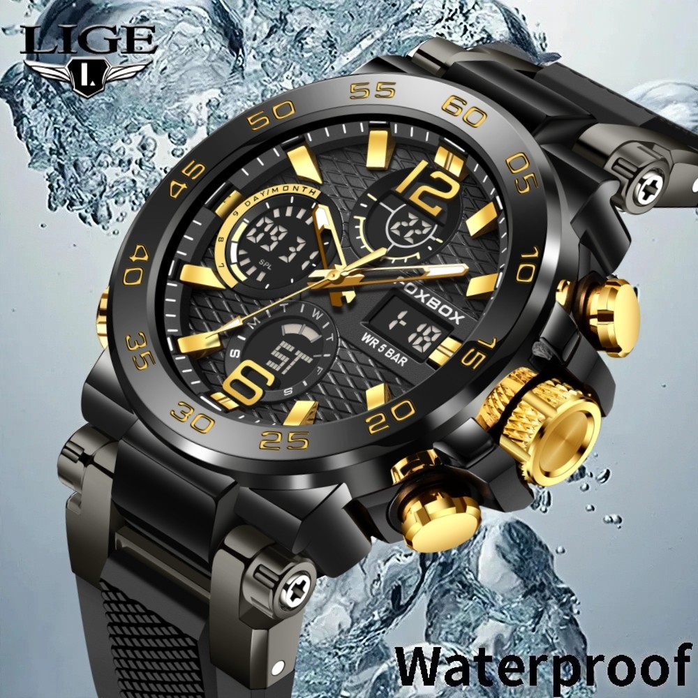 Men Watch Quartz Diver Sport Chronograph Luminous 5ATM Waterproof Boy Wristwatch