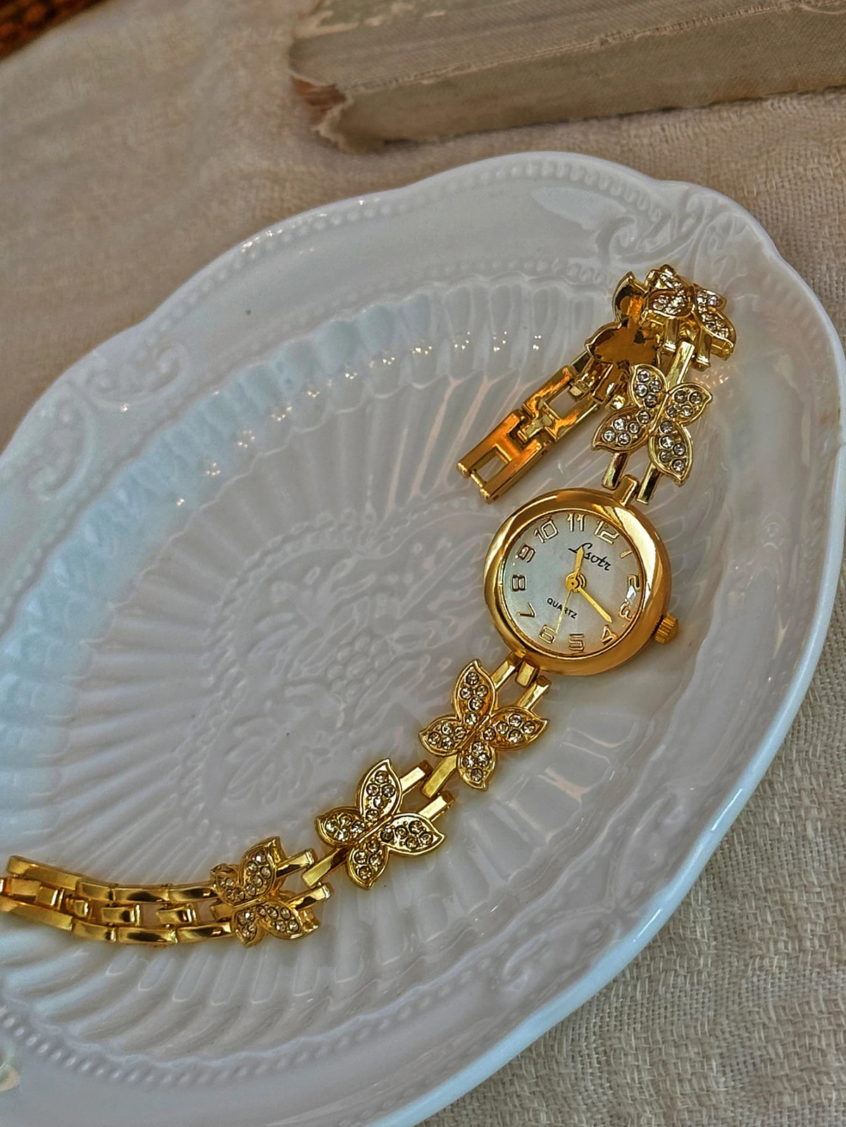 Women’s French Gold Inlaid Rhinestone Butterfly-Shaped 1 Piece