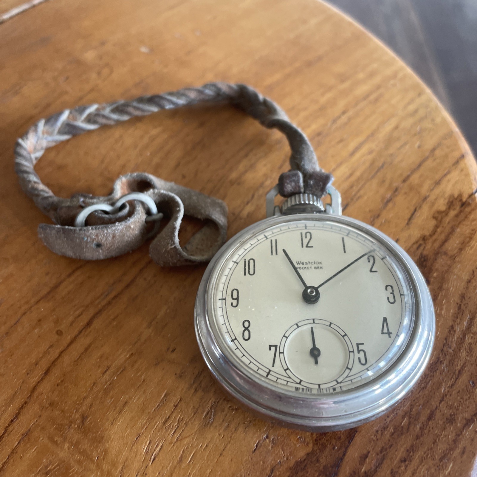 WWII Era Antique Pocket Watch White Westclox Pocket Ben USA 1940s 12s RUNS WORKS