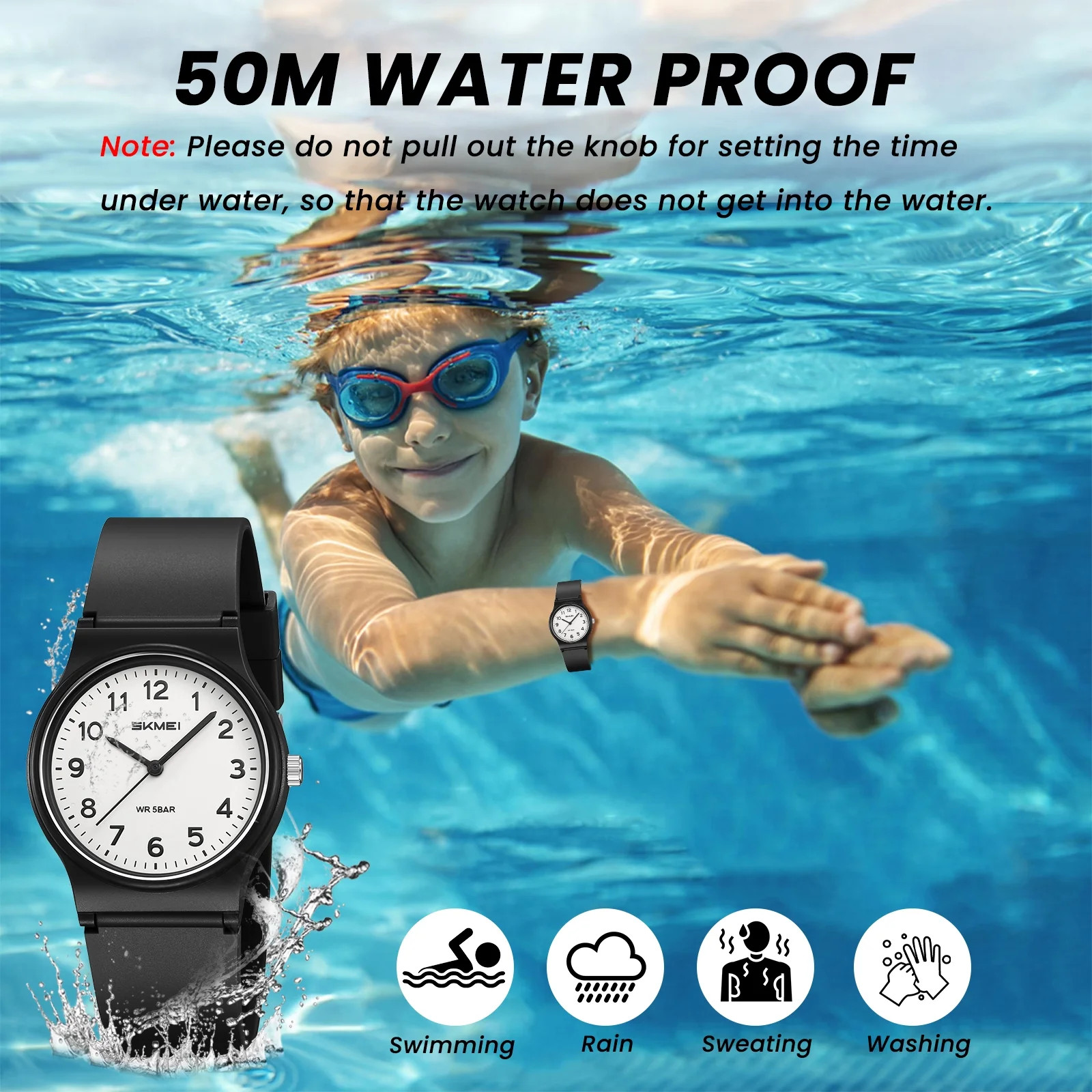 Kids Digital Analog Watch Waterproof 50M Easy Read Learning Time Watch Ages 3-12
