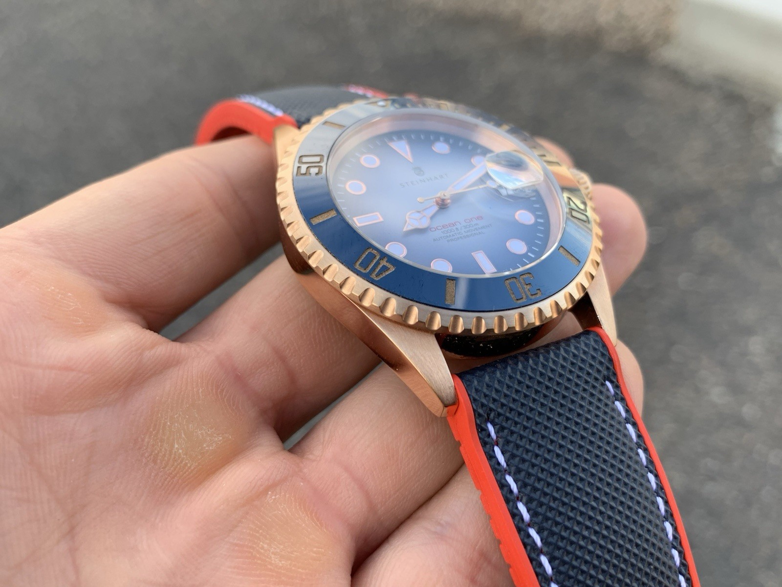 Steinhart Ocean One Stainless Steel Rose Gold Blue 42mm Automatic Watch