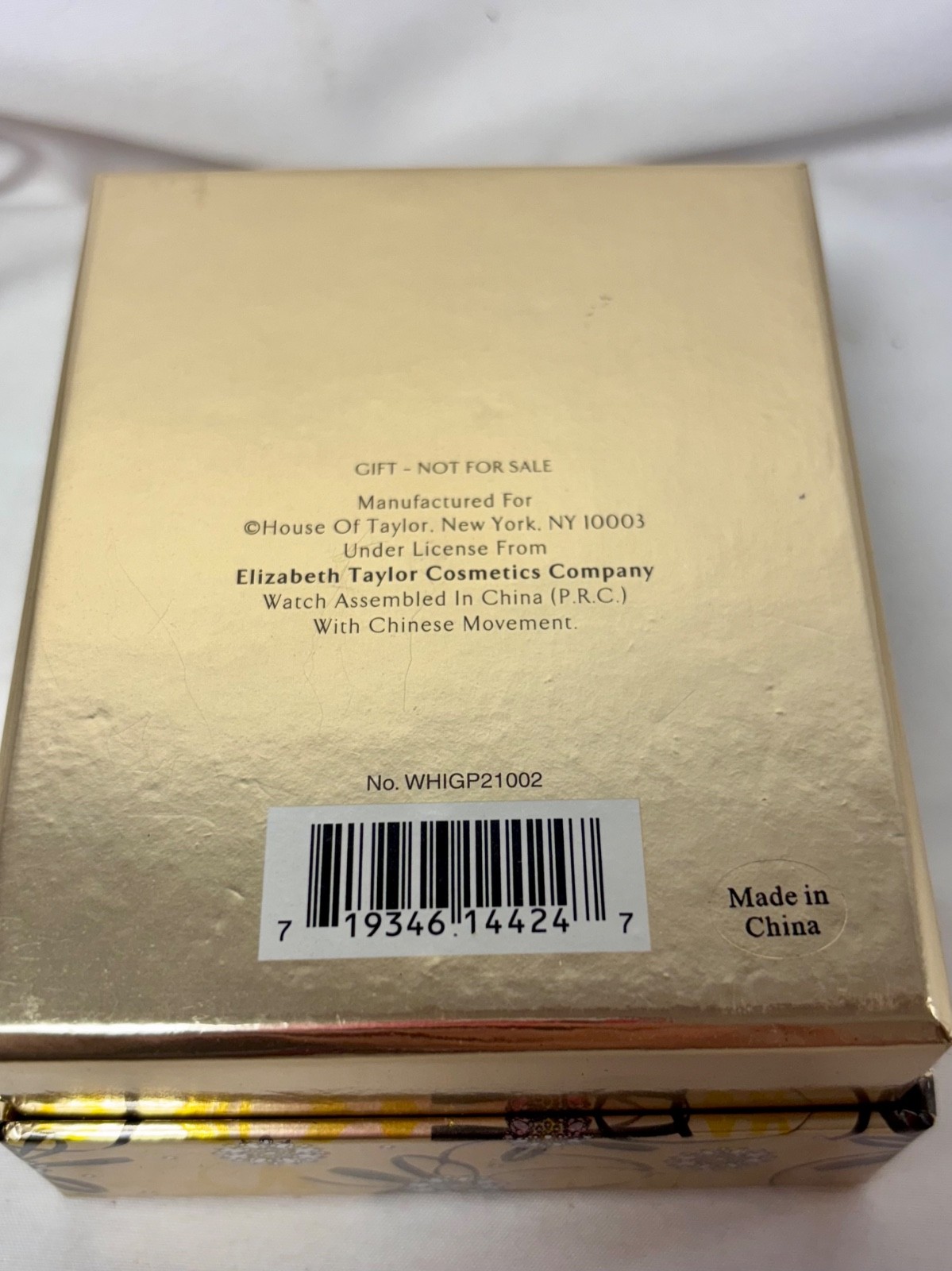 ELIZABETH TAYLOR WHITE DIAMONDS Floral Rhinestone Gold Tone Watch in Box