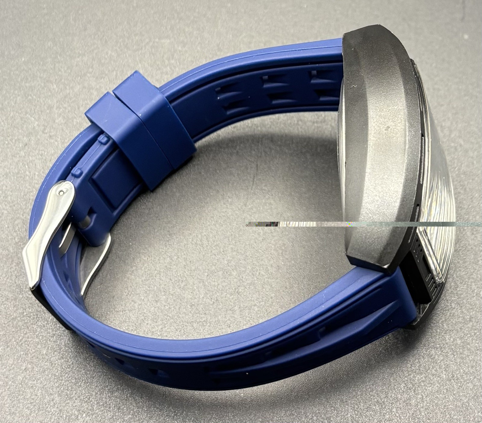 Men’s Analog Sport Watch 42mm Black Skeleton Dial Blue Silicone -NEW