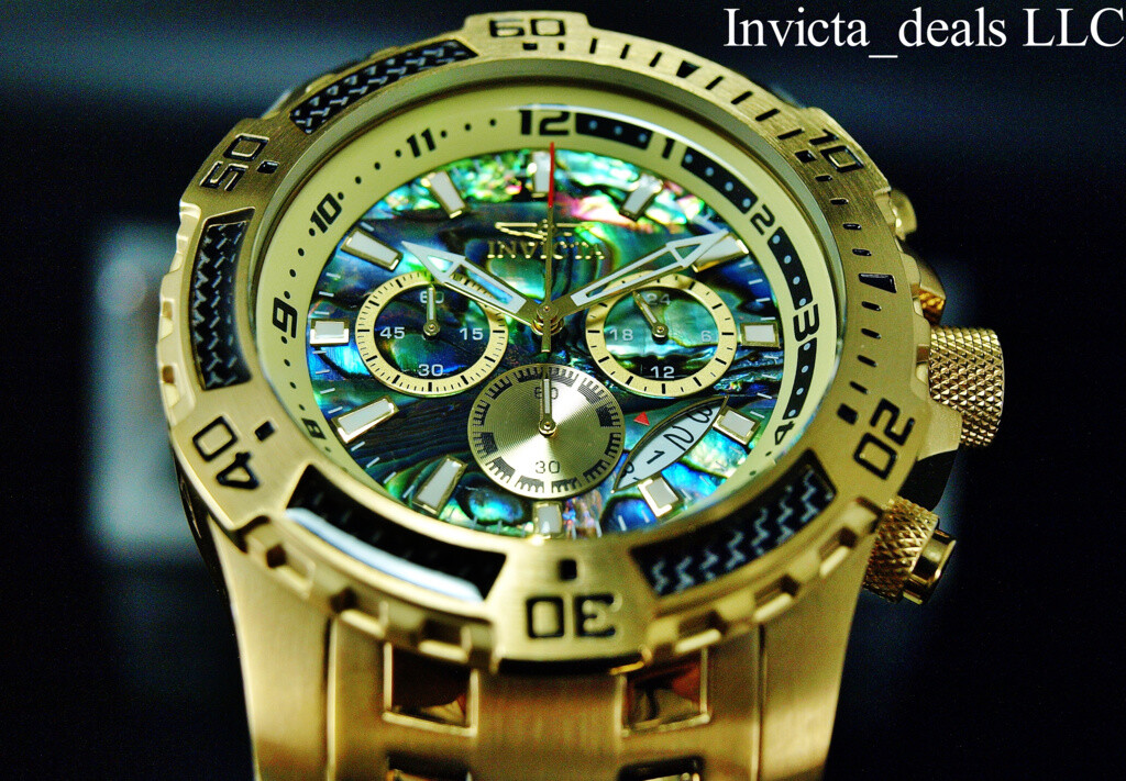 Invicta Men’s 51mm Pro Diver SCUBA Chronograph ABALONE Dial Gold Tone SS Watch