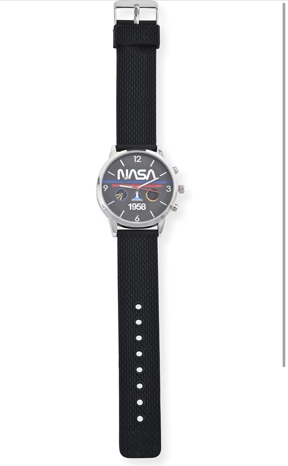 NEW ACCUTIME NASA 1958 Adult Men’s Analog Watch Silicone Strap, Glass Dial Face