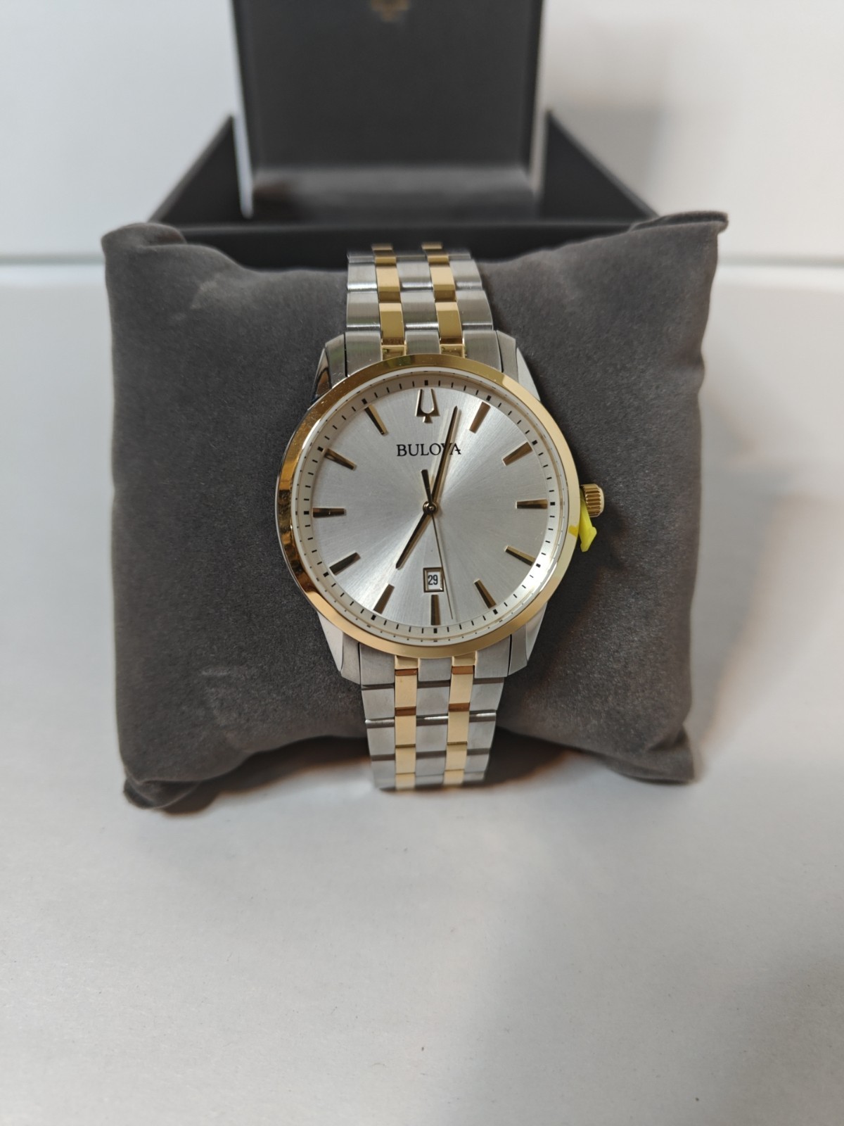 Bulova Sutton Mens Two Tone Stainless Silver Dial Quartz Watch 98B385 New