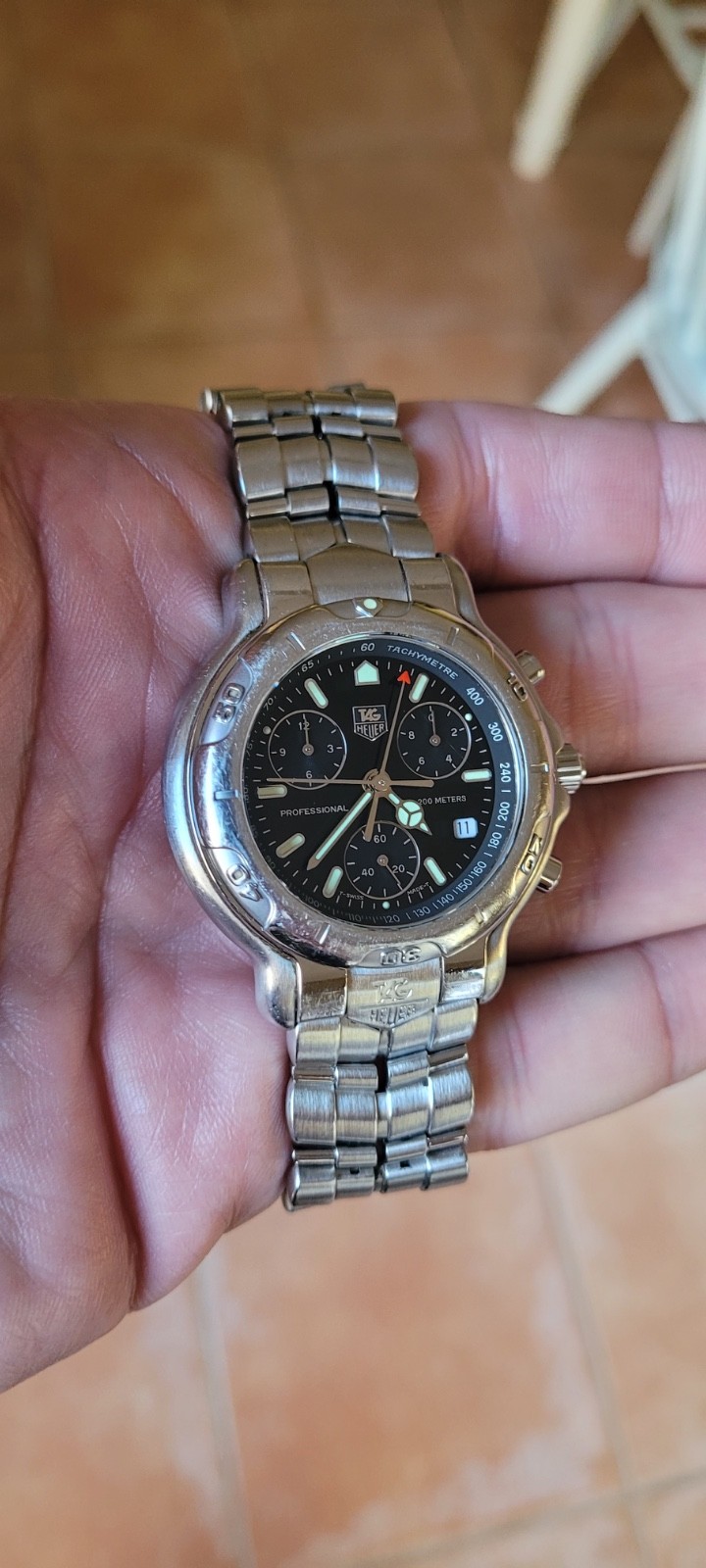 Tag Heuer CH1113.BA0675 Mens 6000 Series Professional Watch Black Silver Link 8″