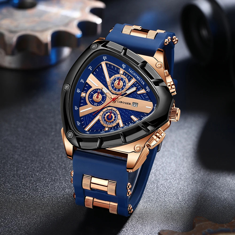 Men’s Watch Luxury Quartz Sport Waterproof Chronograph Auto Date Silicone Strap