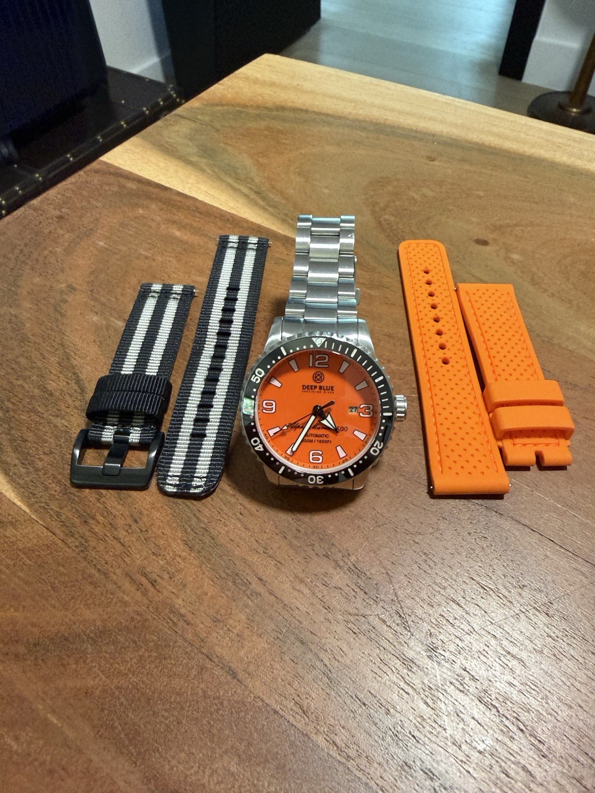 Deep Blue Alpha Marine 500 Automatic 500m Diver 45mm Orange Dial SS Brac