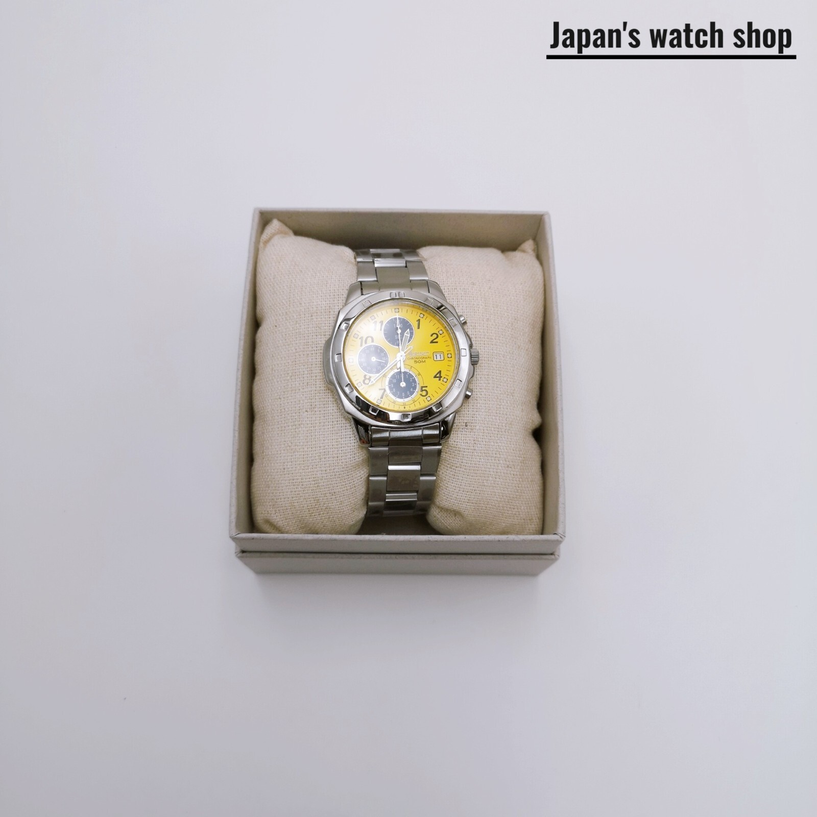 SEIKO SND409 Yellow Silver Band Analog Waterproof 5BAR Men’s Watch New in Box