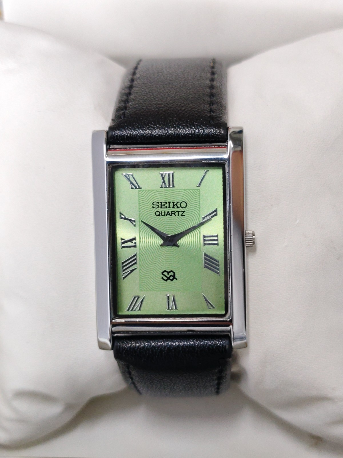 Vintage Refurbished Seiko Slim Tank Green Quartz Japan Men s Wrist Watch