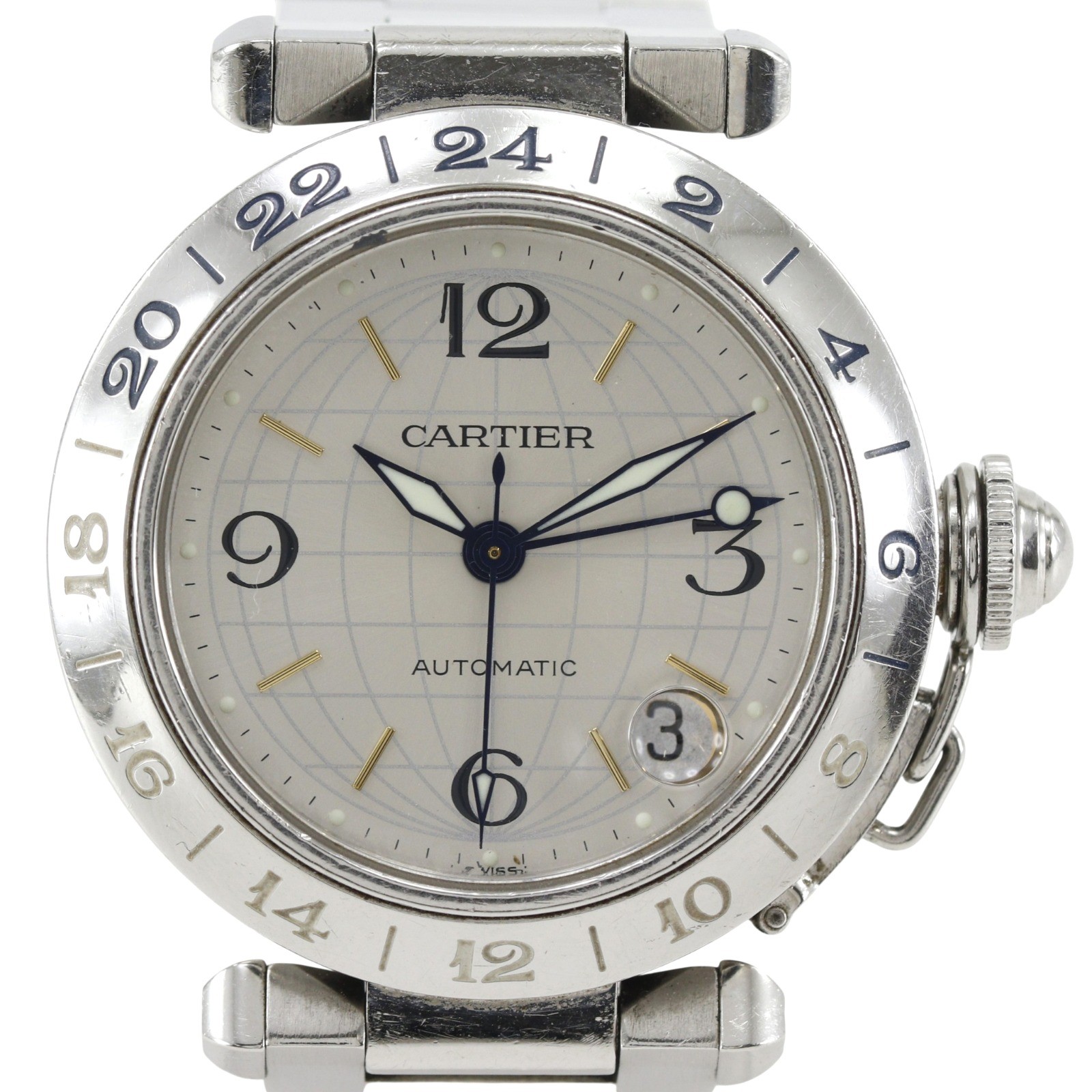 CARTIER Pasha C Meridian GMT Watches W31078M7 SilverDial Stainless Steel M…