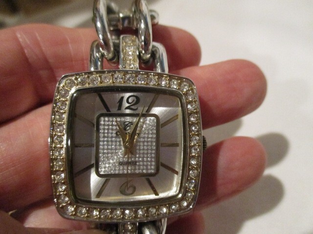 CELEBRITY 2 Tone Bracelet Watch International w/Rhinestones on Bracelet & Bezel