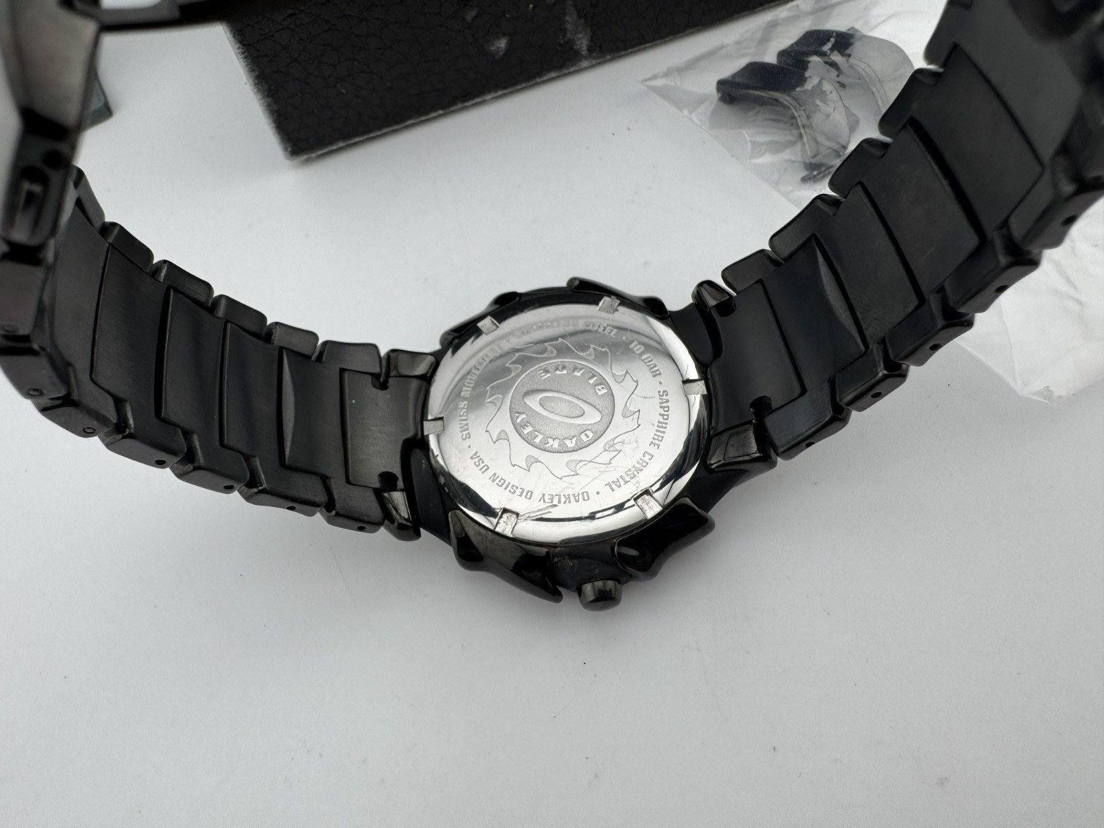 OAKLEY BLADE STEALTH BLACK STAINLESS STEEL BRACELET 10-161 VTG 2004 NEW BATTERY